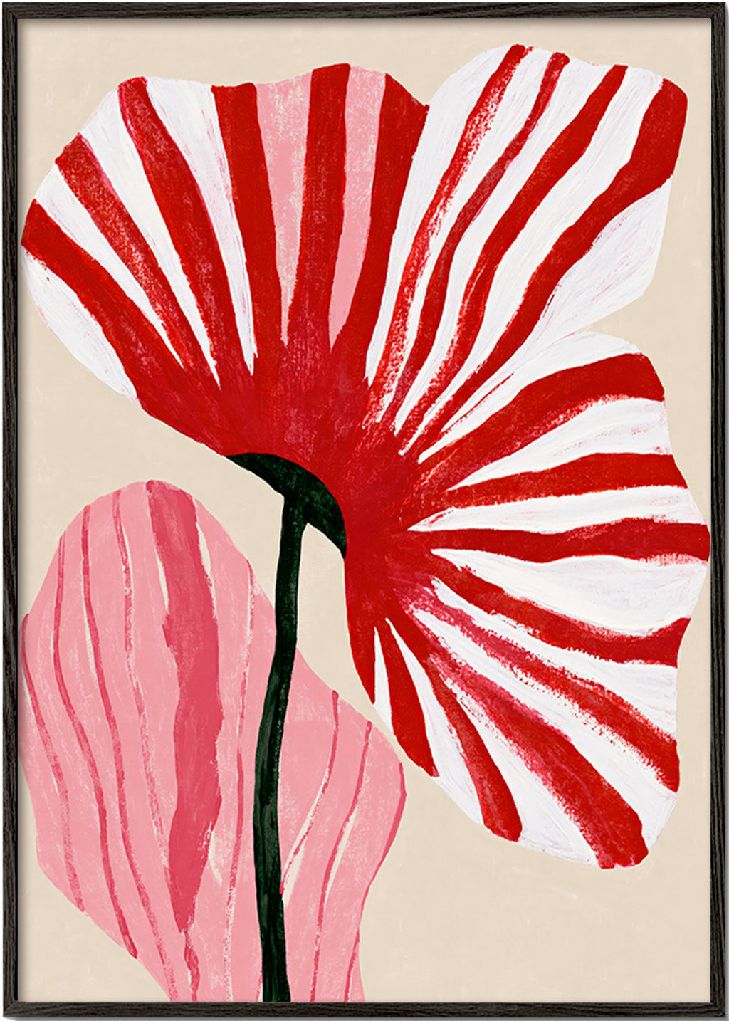 Botanische print met rood gestreepte bloemblaadjes