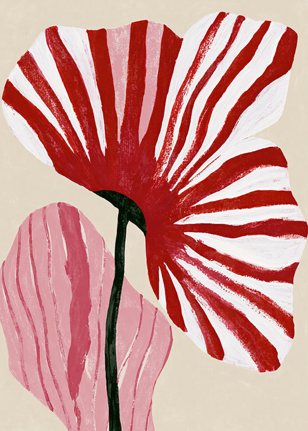 Botanische print met rood gestreepte bloemblaadjes