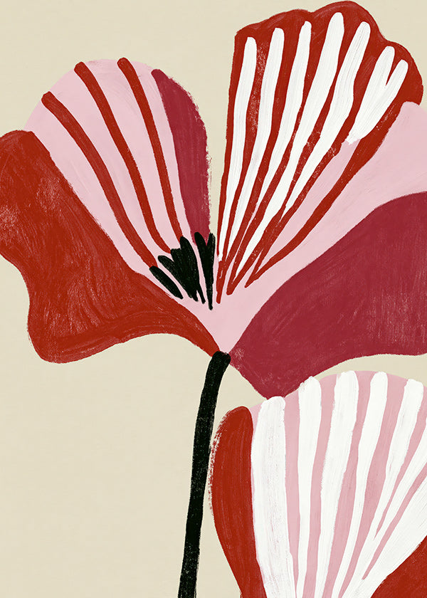 Botanischer Druck Twin Petals in Rosa und Rot