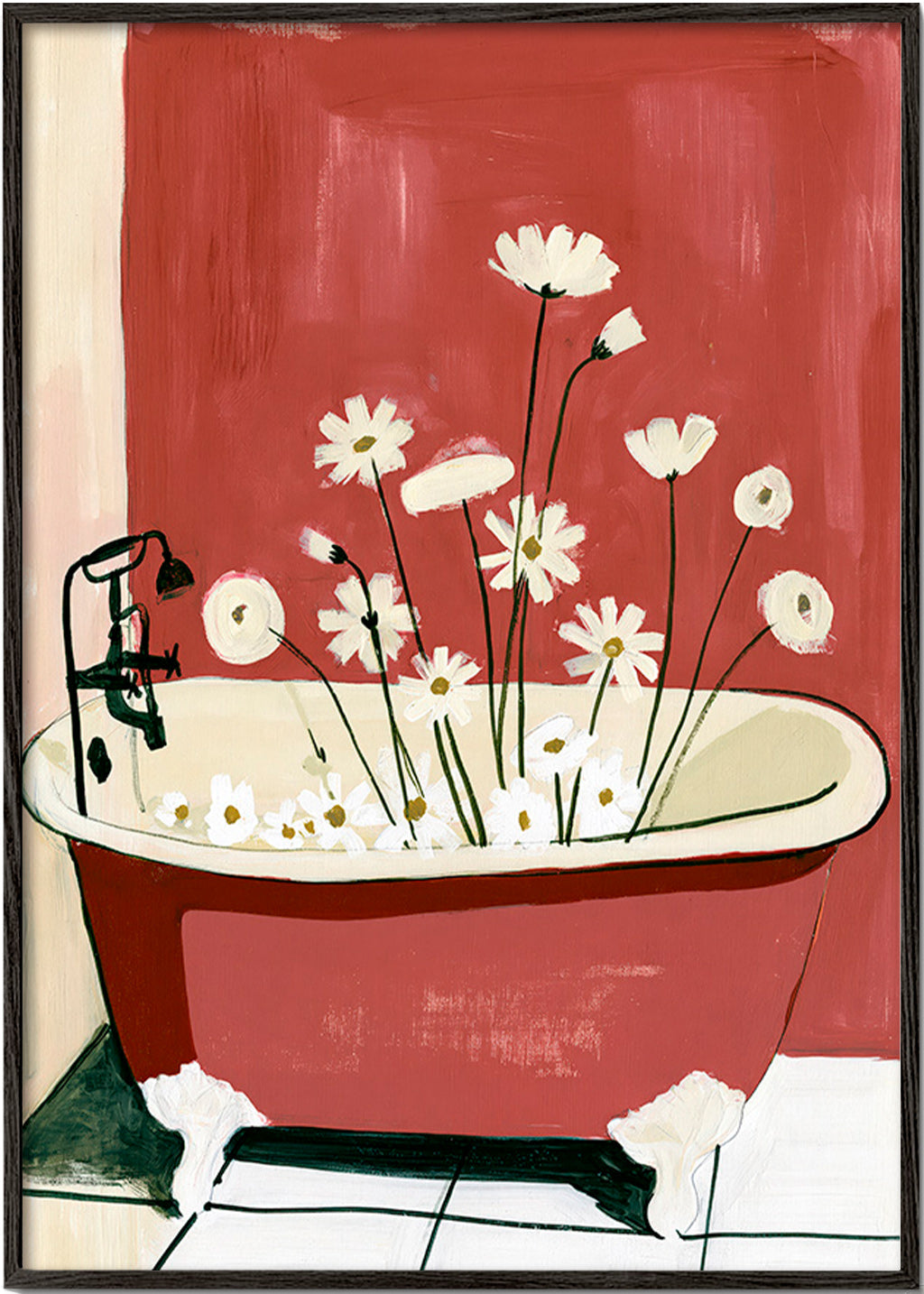 Impression botanique: fleurs en baignoire