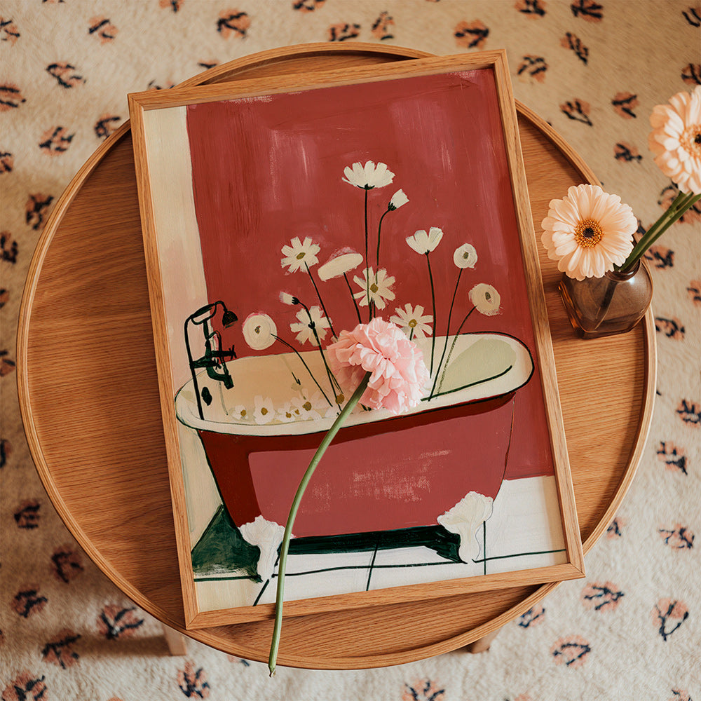 Impression botanique: fleurs en baignoire