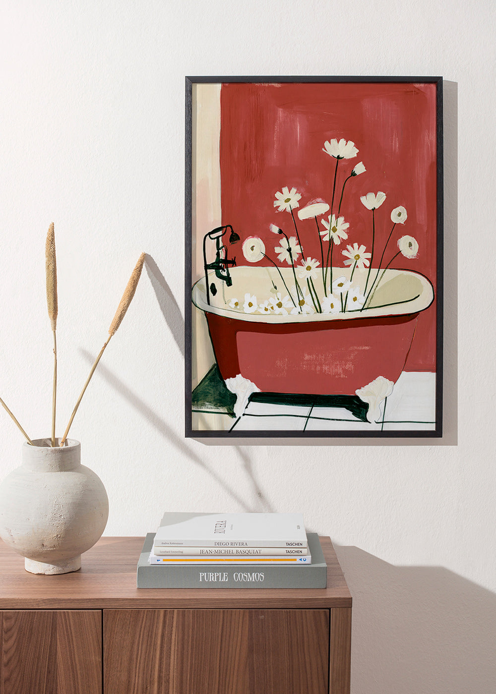 Impression botanique: fleurs en baignoire