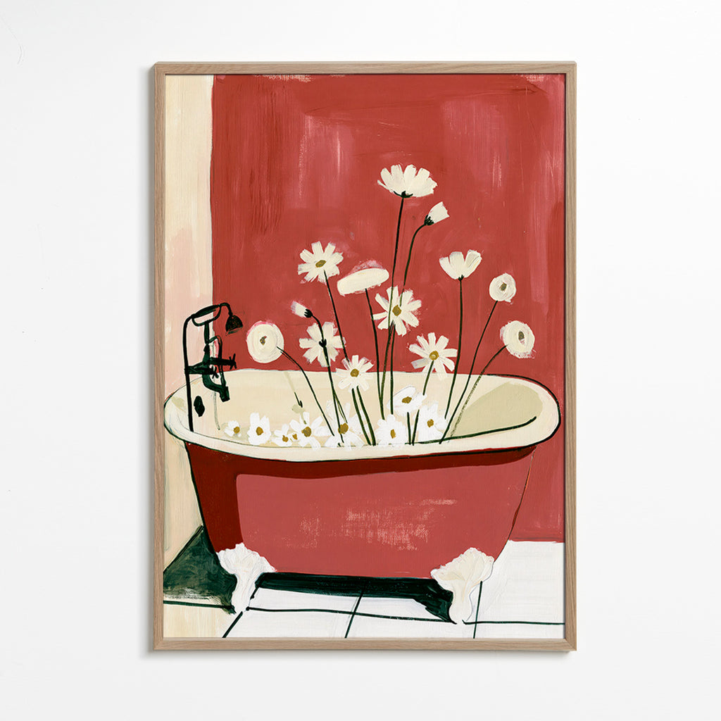 Impression botanique: fleurs en baignoire