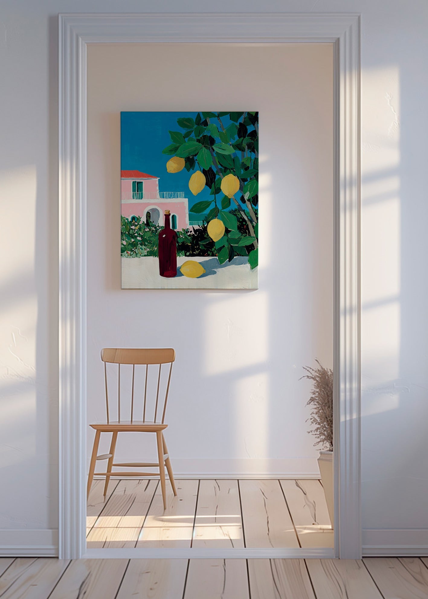 Küchenkunst mit Zitronen und Flasche
