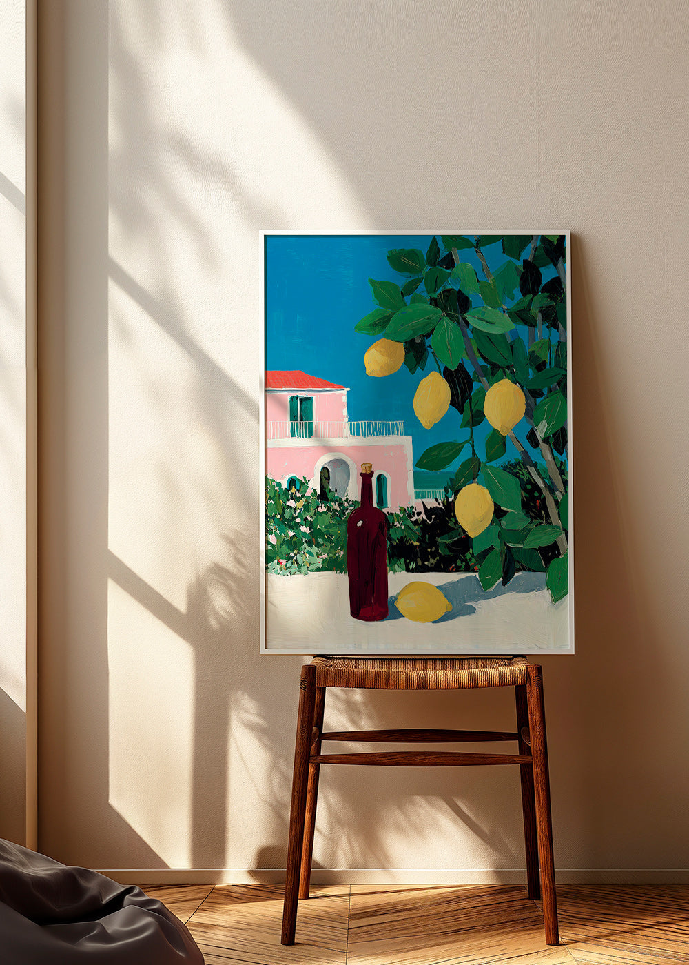 Küchenkunst mit Zitronen und Flasche