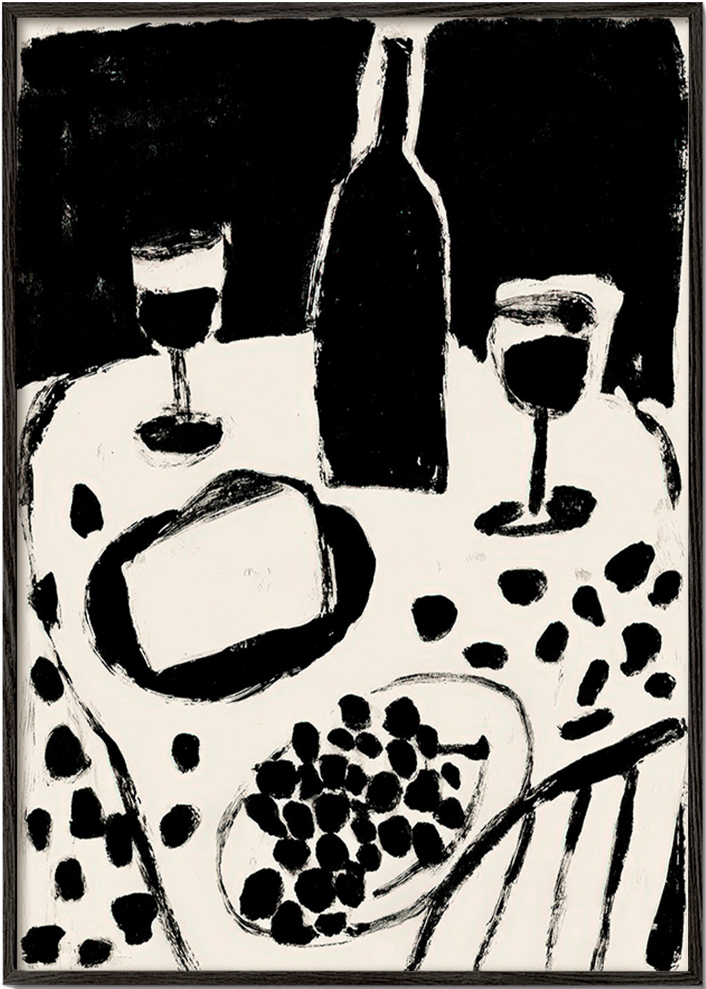Küchenkunst: Flasche und Trauben in Monochrom