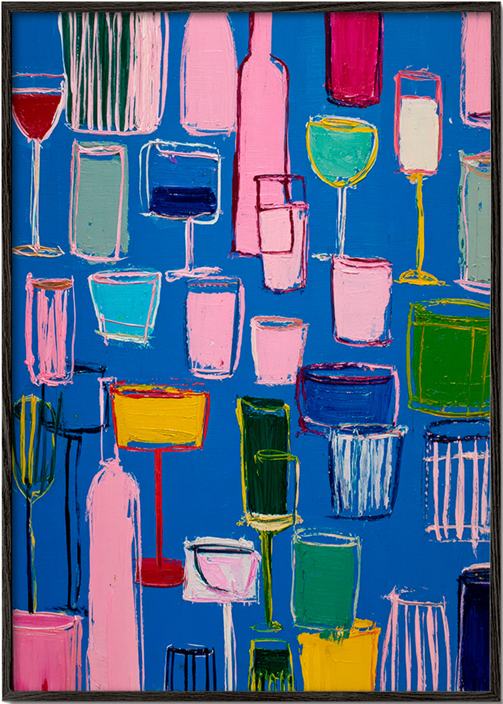 Küchenkunst: bunte Cocktails auf blauem Hintergrund
