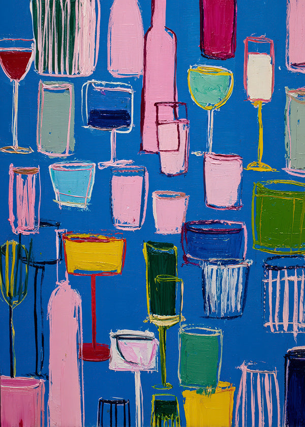 Küchenkunst: bunte Cocktails auf blauem Hintergrund