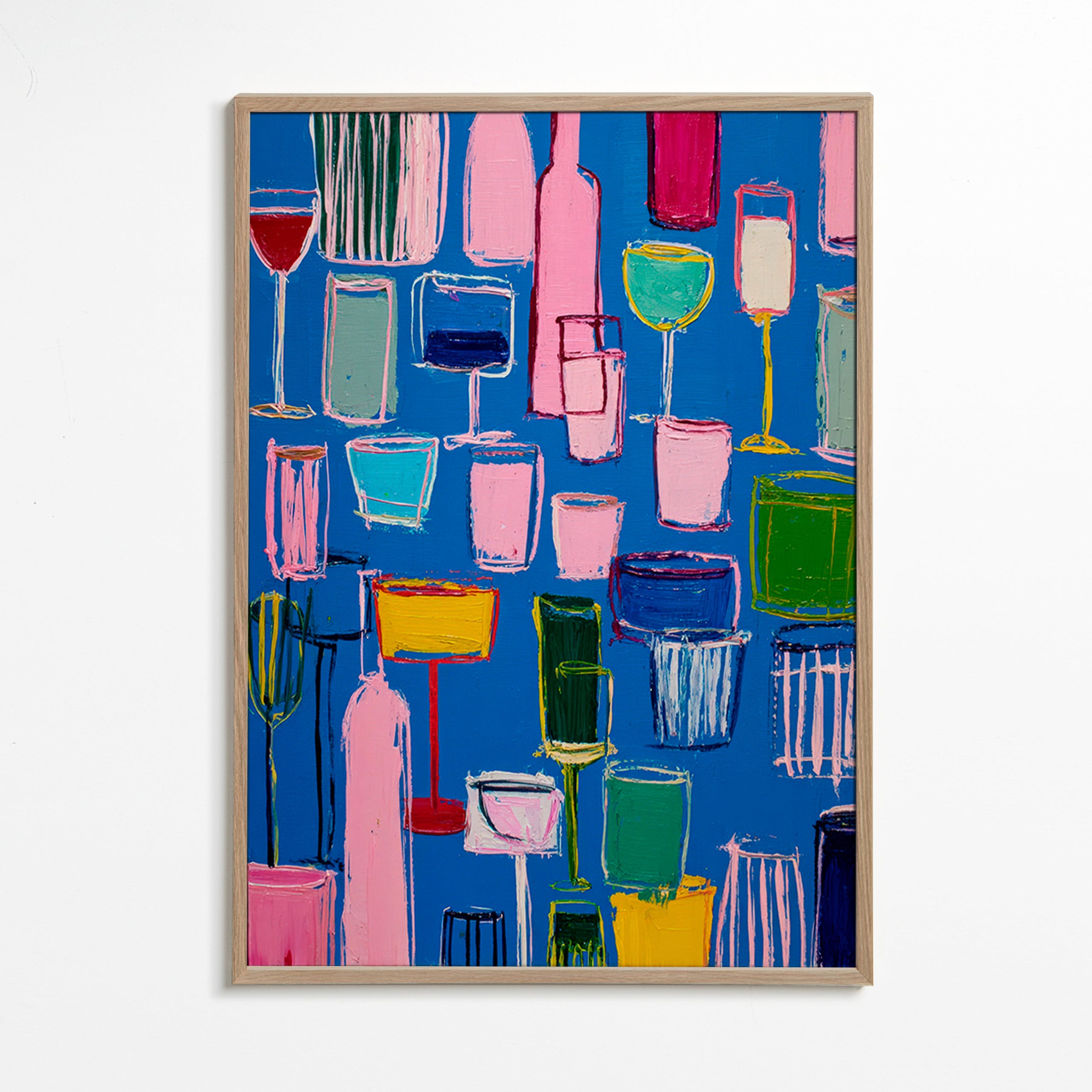 Küchenkunst: bunte Cocktails auf blauem Hintergrund