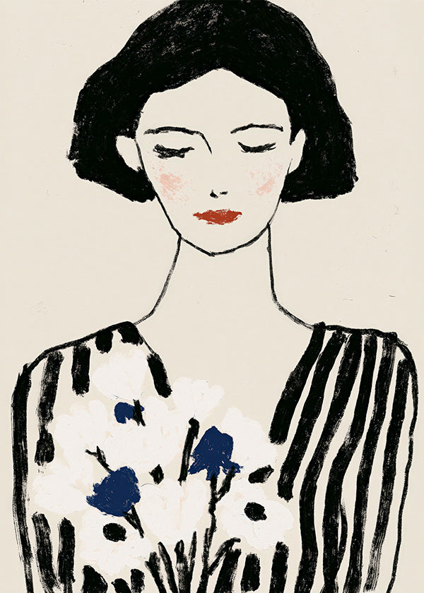 Illustration: Frauenportrait mit Blumenmotiv