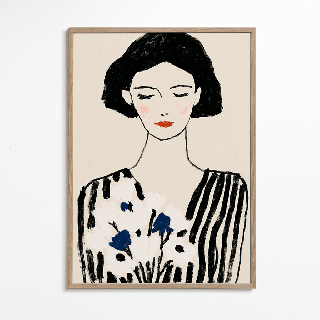 Illustration: portrait féminin aux fleurs