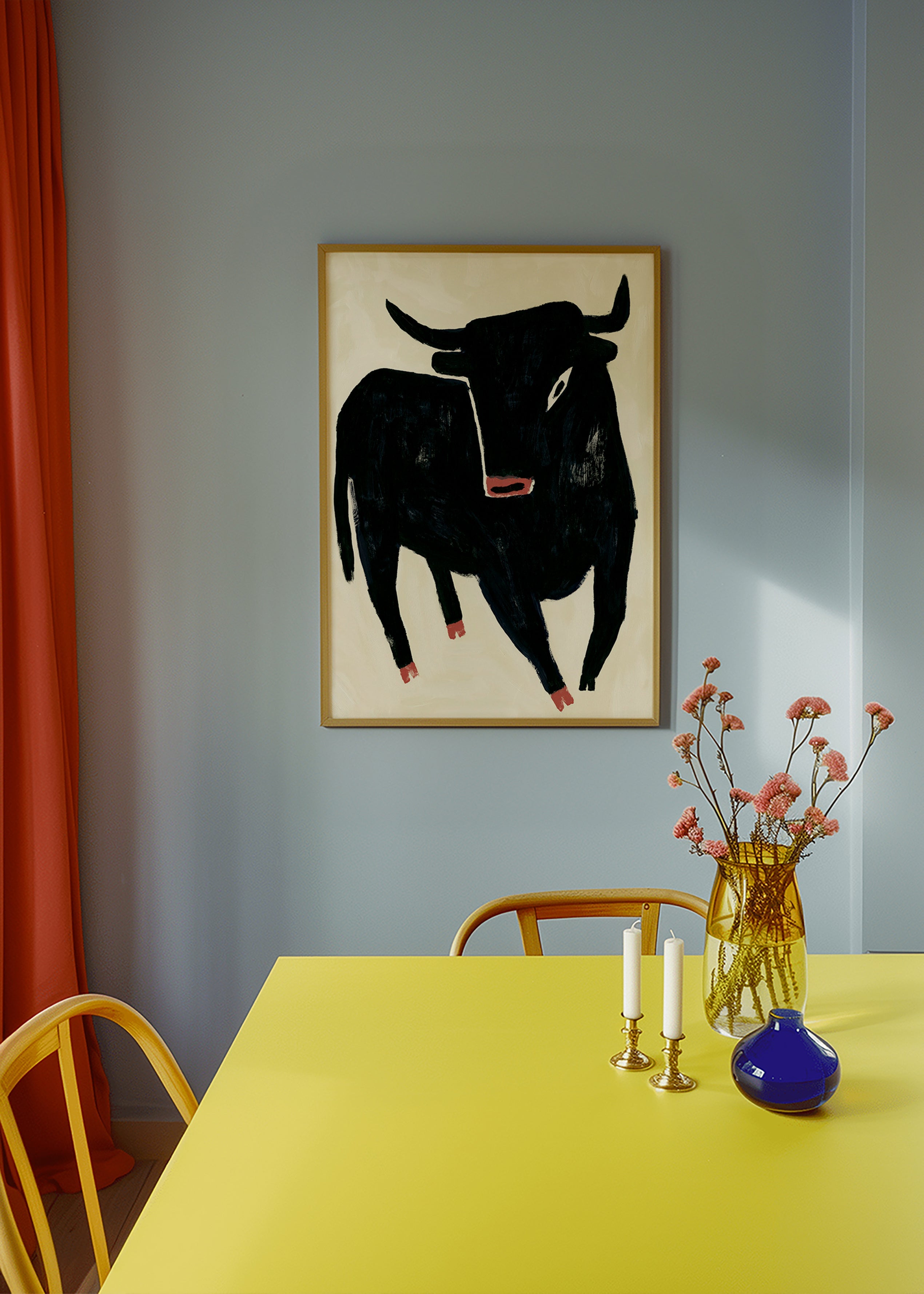 Tableau taureau noir expressif