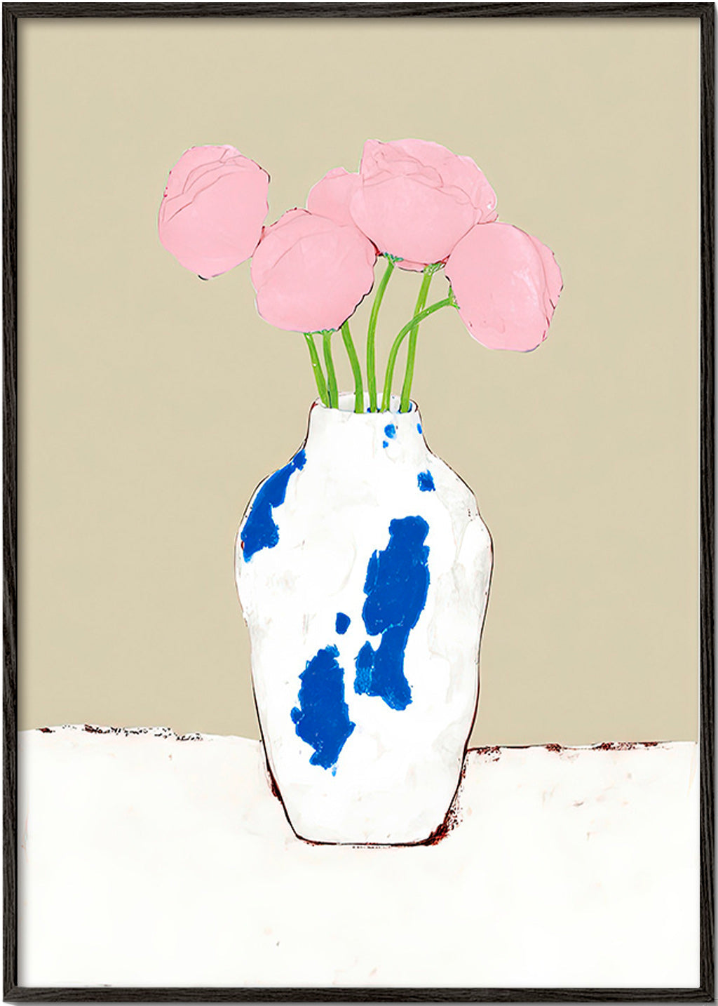 Impression botanique: pivoines dans un vase bleu