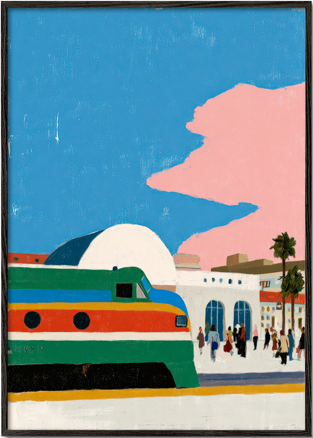 Illustration de gare avec train coloré