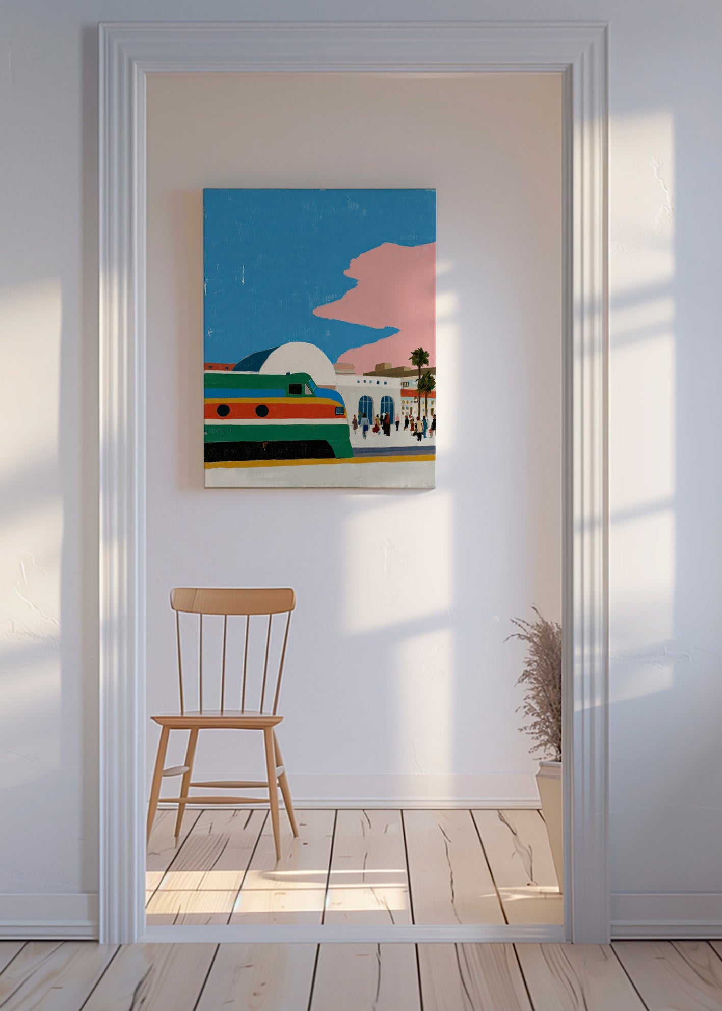 Illustration de gare avec train coloré