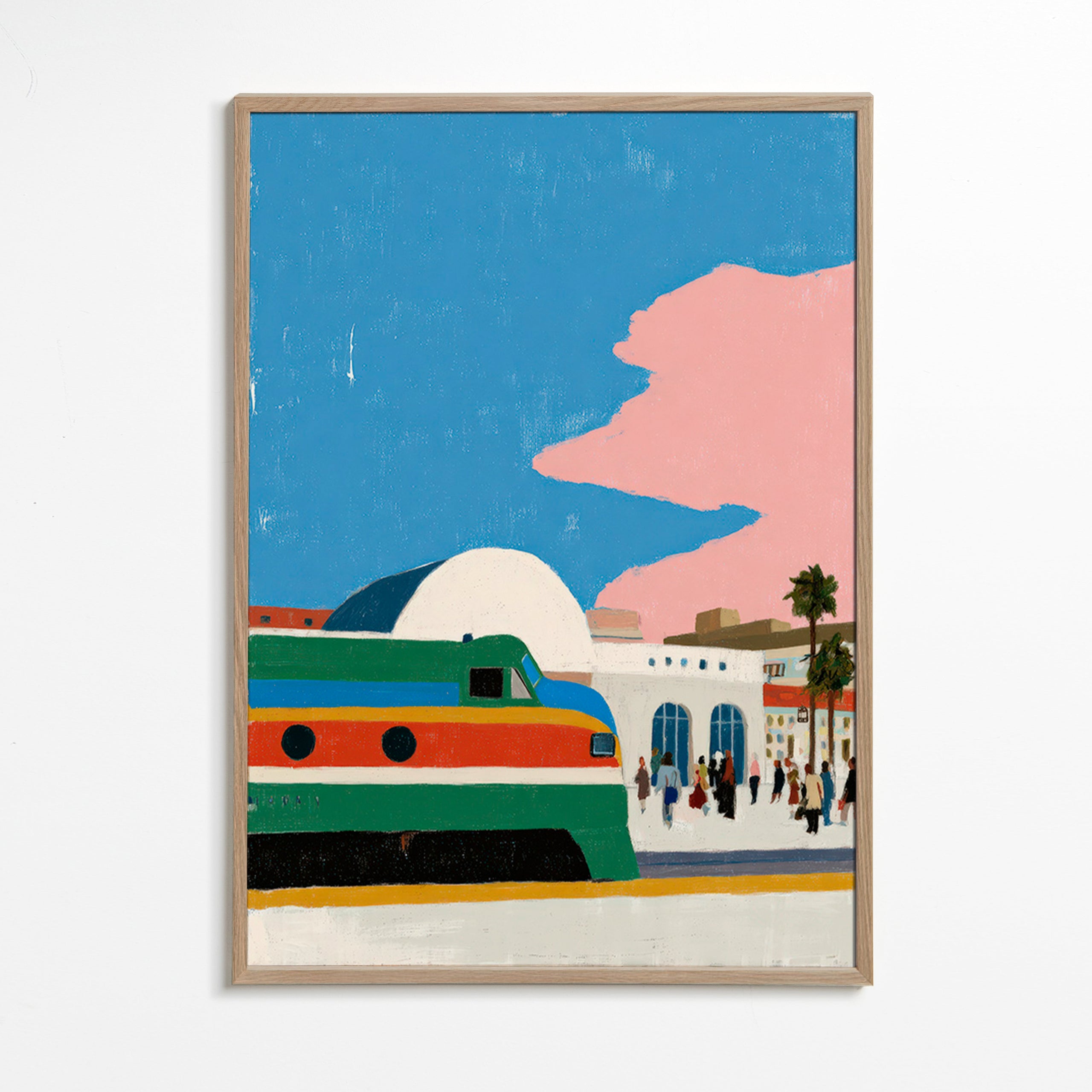 Illustration de gare avec train coloré