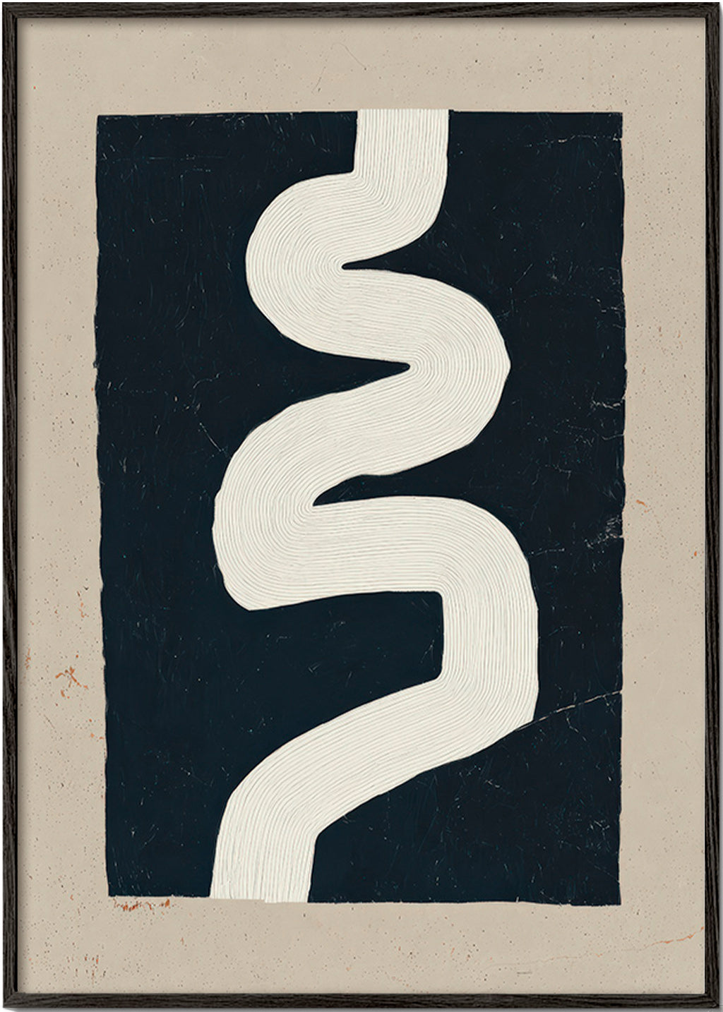 Minimalistische print witte curve op donker vlak