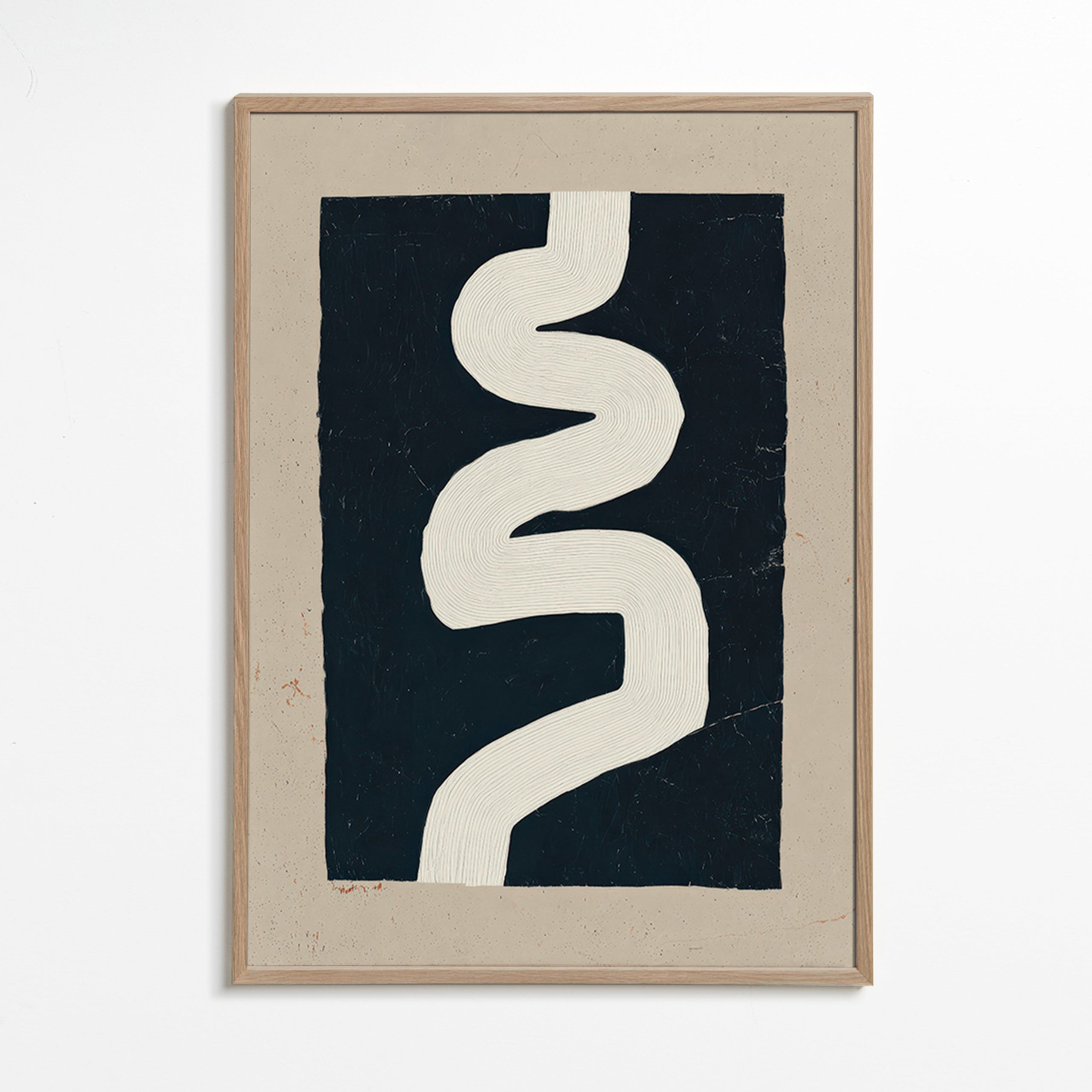 Minimalistische print witte curve op donker vlak