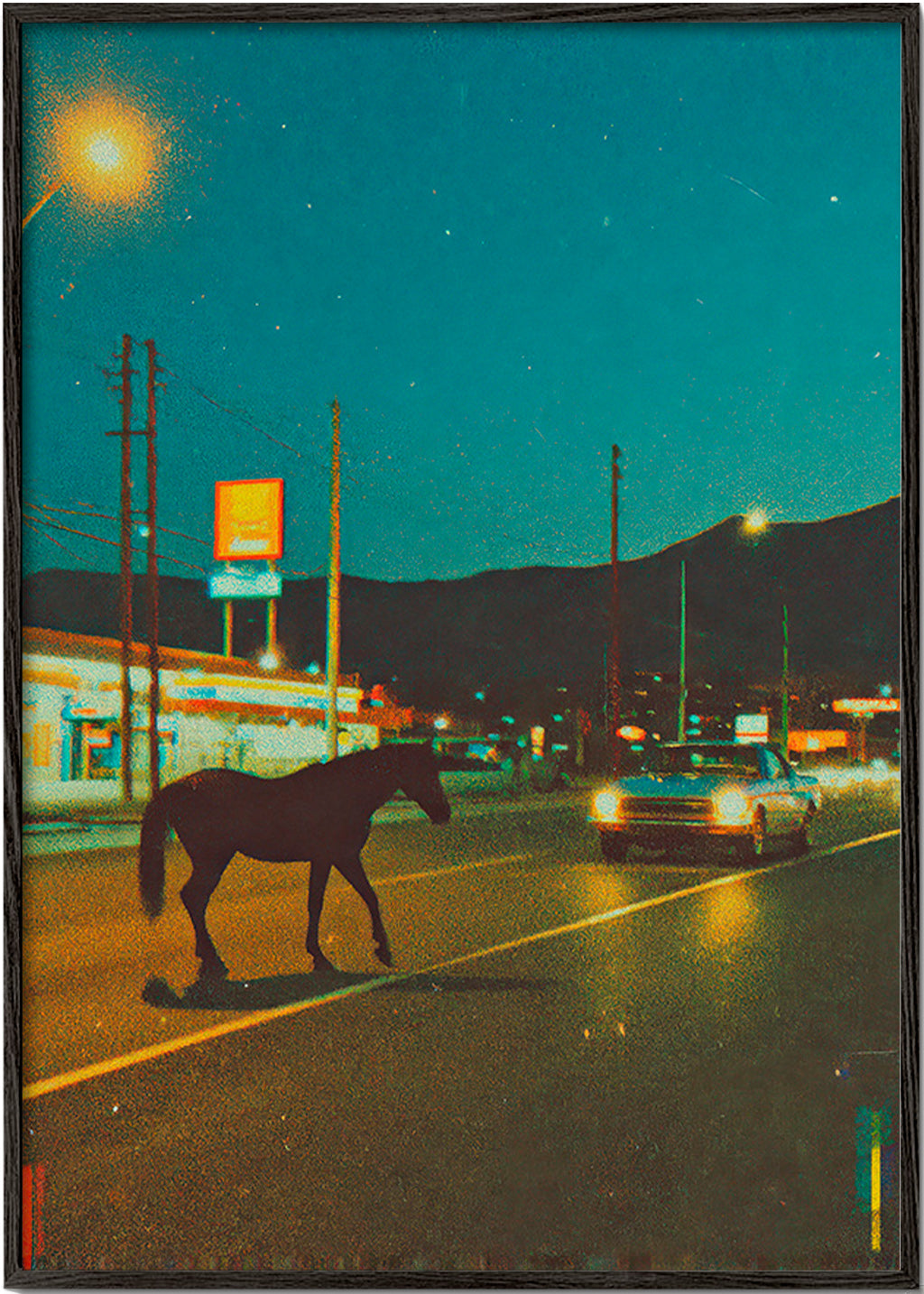 Cheval nocturne sur la route