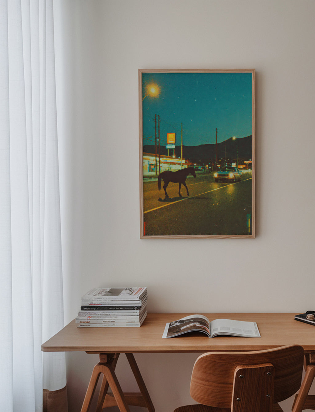Horse Crossing - Framed poster in an interior
