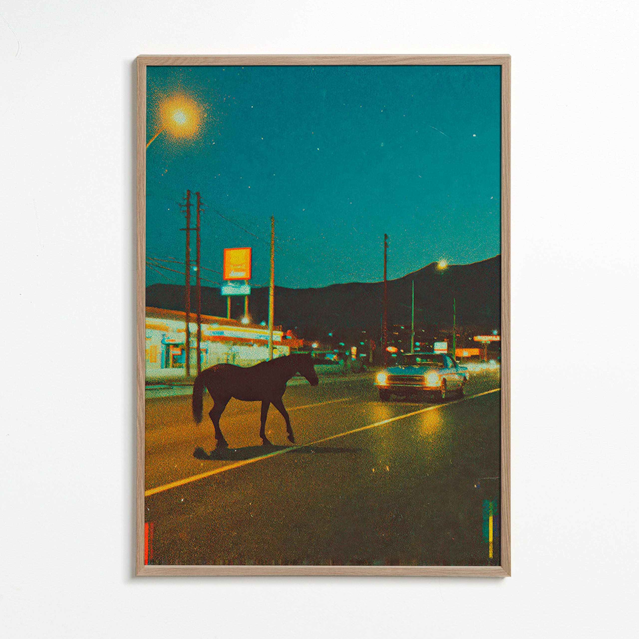 Cheval nocturne sur la route
