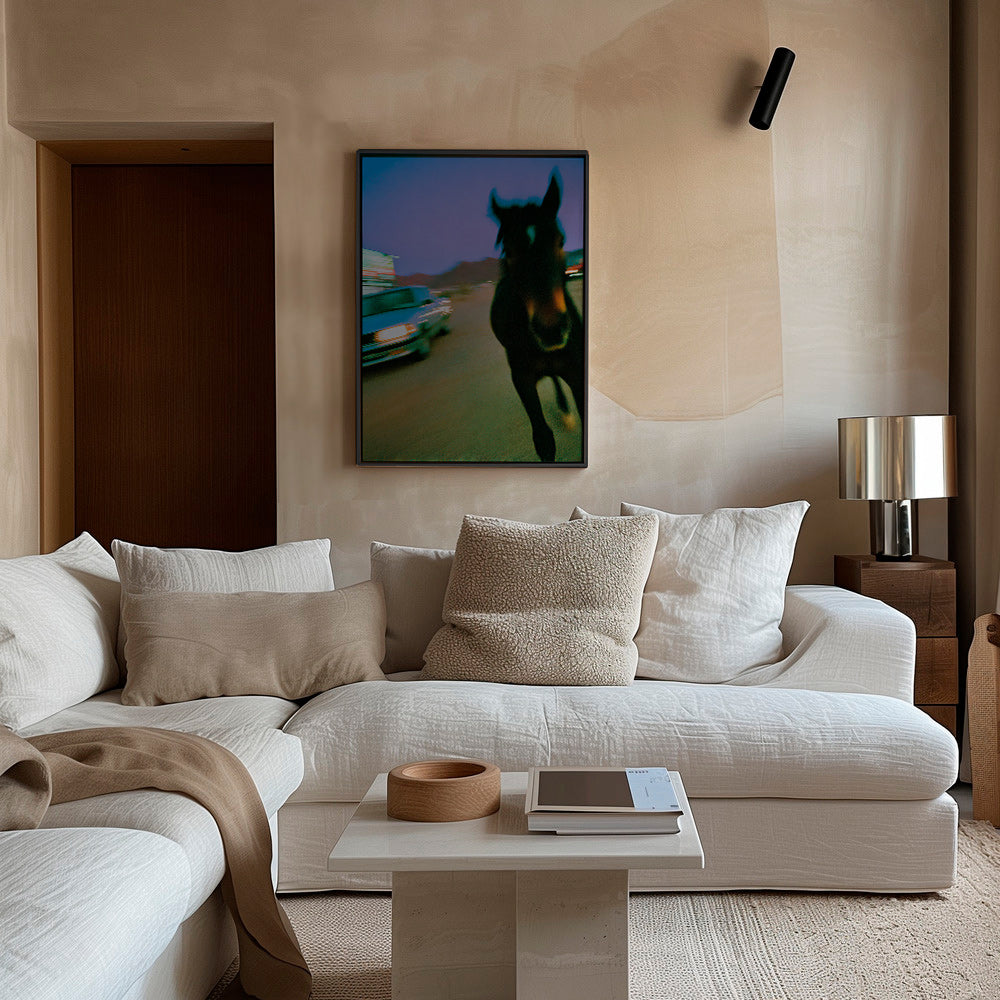 Œuvre cheval en mouvement au crépuscule