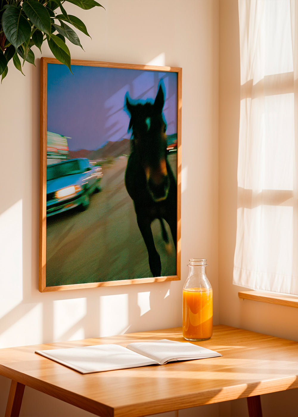 Œuvre cheval en mouvement au crépuscule