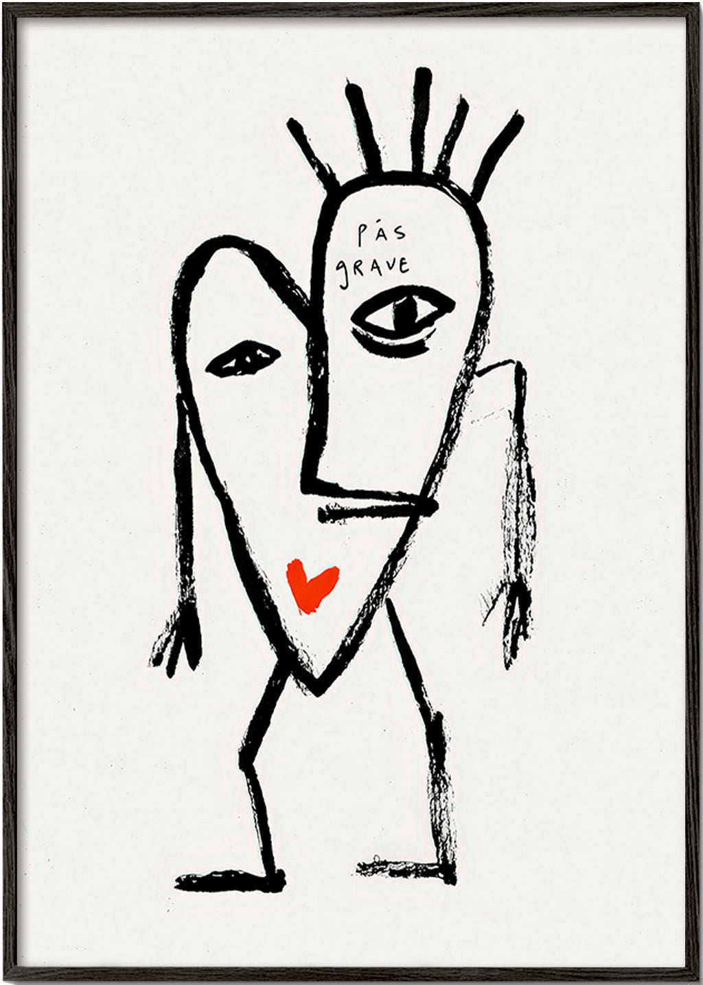 Abstract kunst lineair gezicht met rood hart