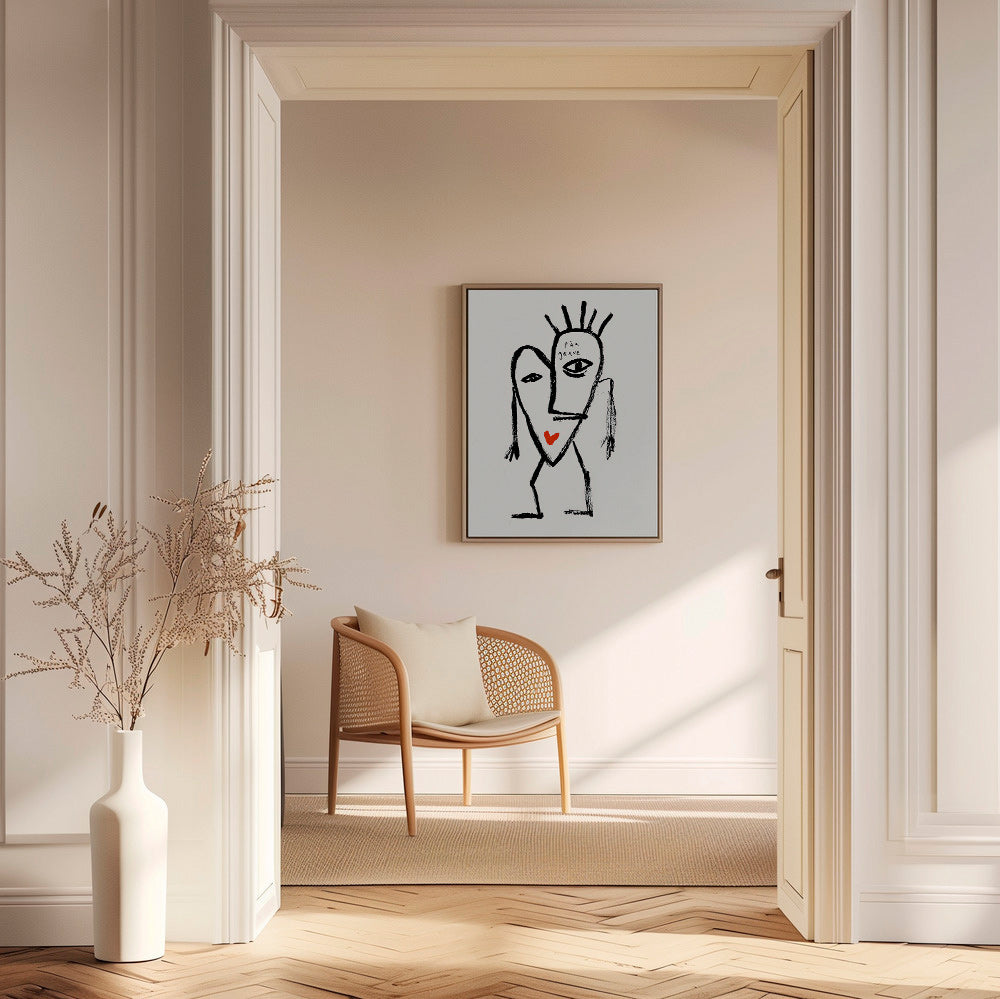 Abstract kunst lineair gezicht met rood hart