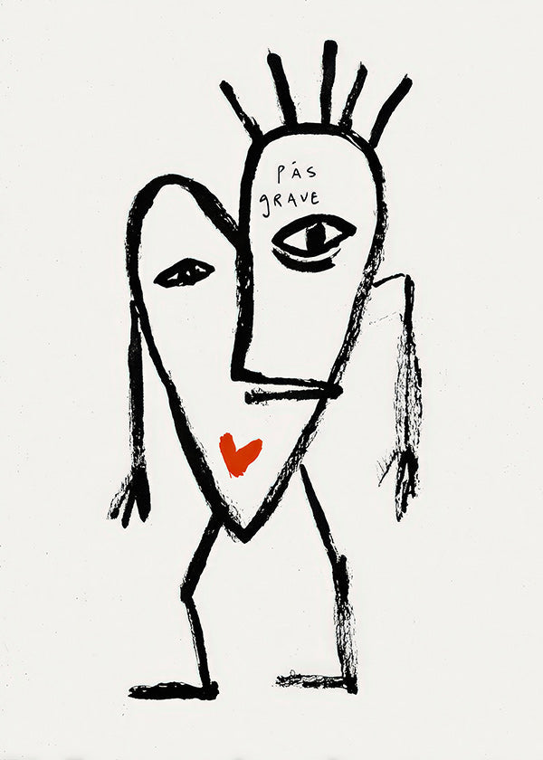 Abstract kunst lineair gezicht met rood hart