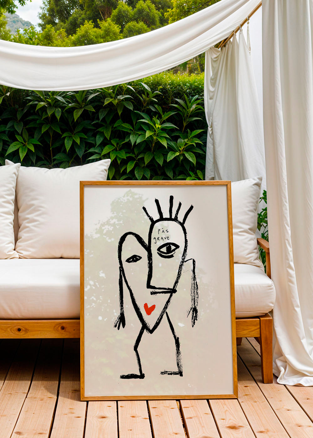 Abstract kunst lineair gezicht met rood hart