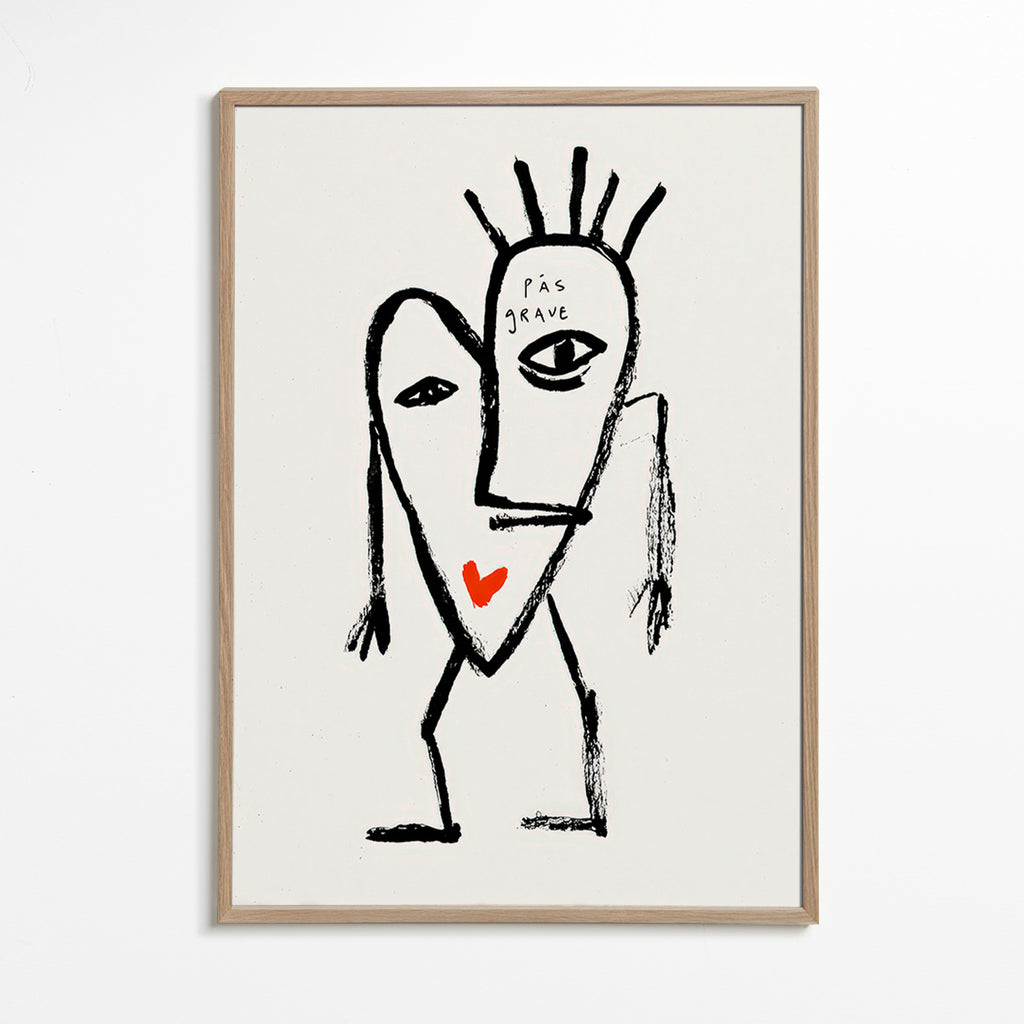 Abstract kunst lineair gezicht met rood hart