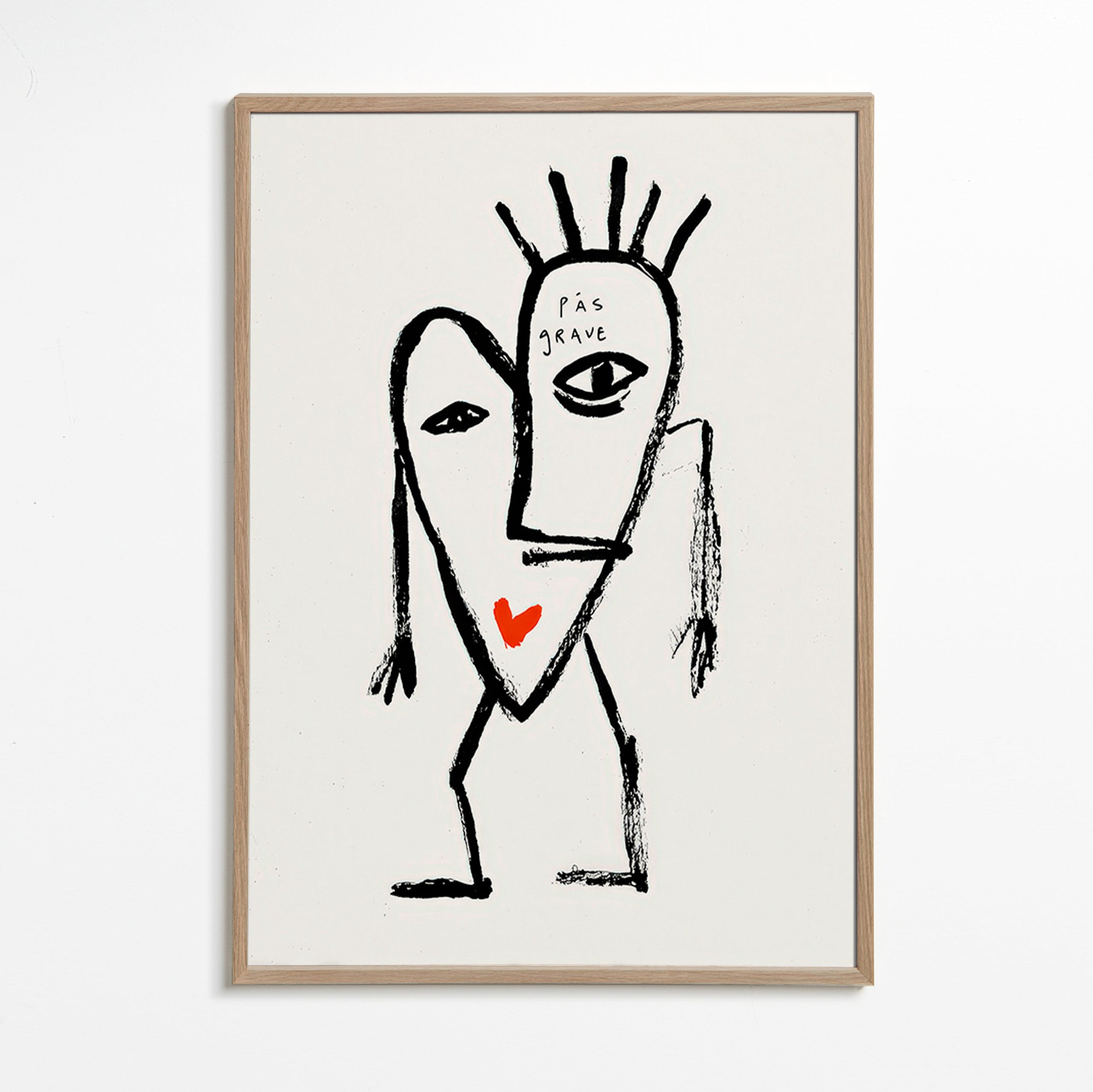 Abstract kunst lineair gezicht met rood hart