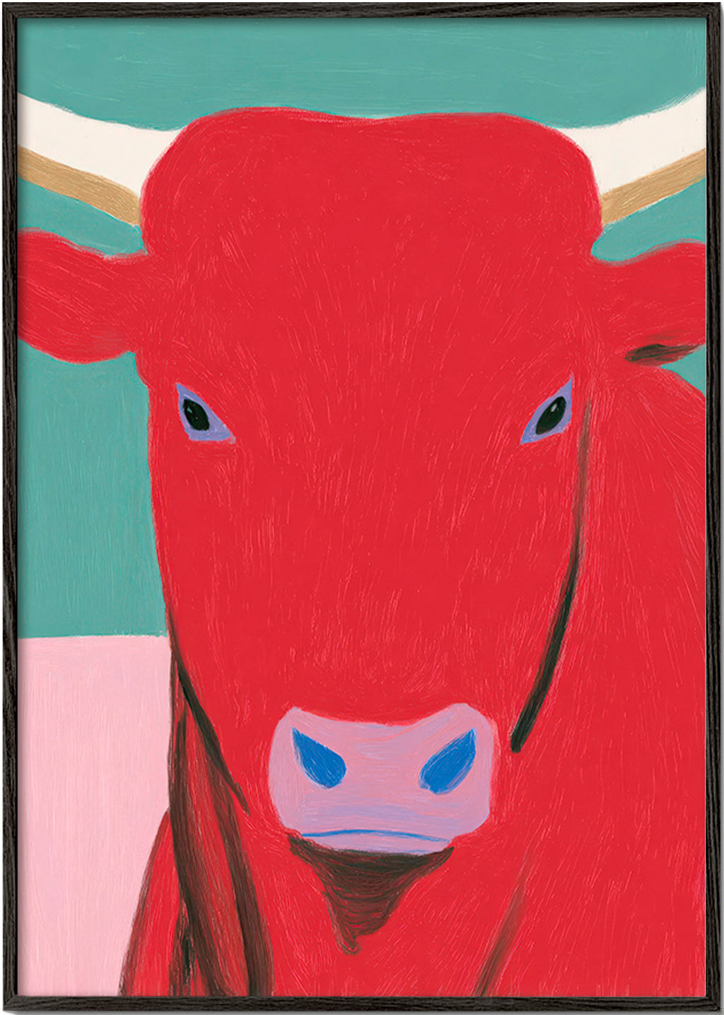 Stierenportret rood: modern schilderij
