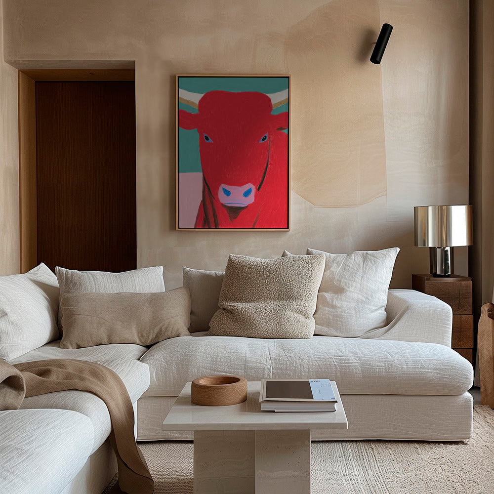 Stierenportret rood: modern schilderij