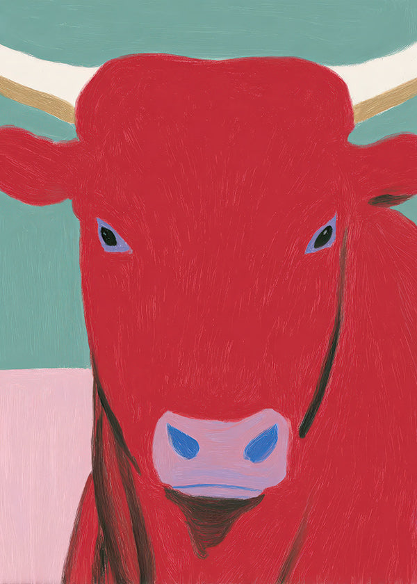 Stierenportret rood: modern schilderij
