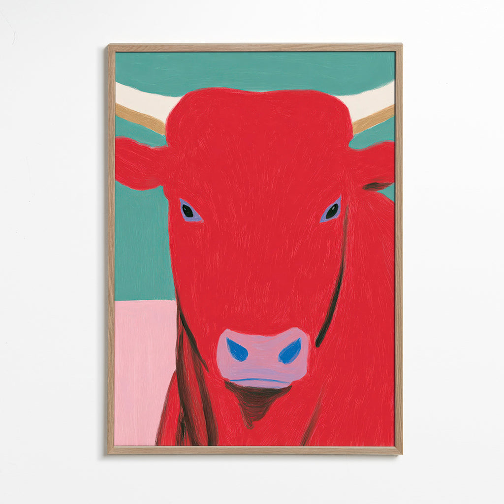 Stierenportret rood: modern schilderij