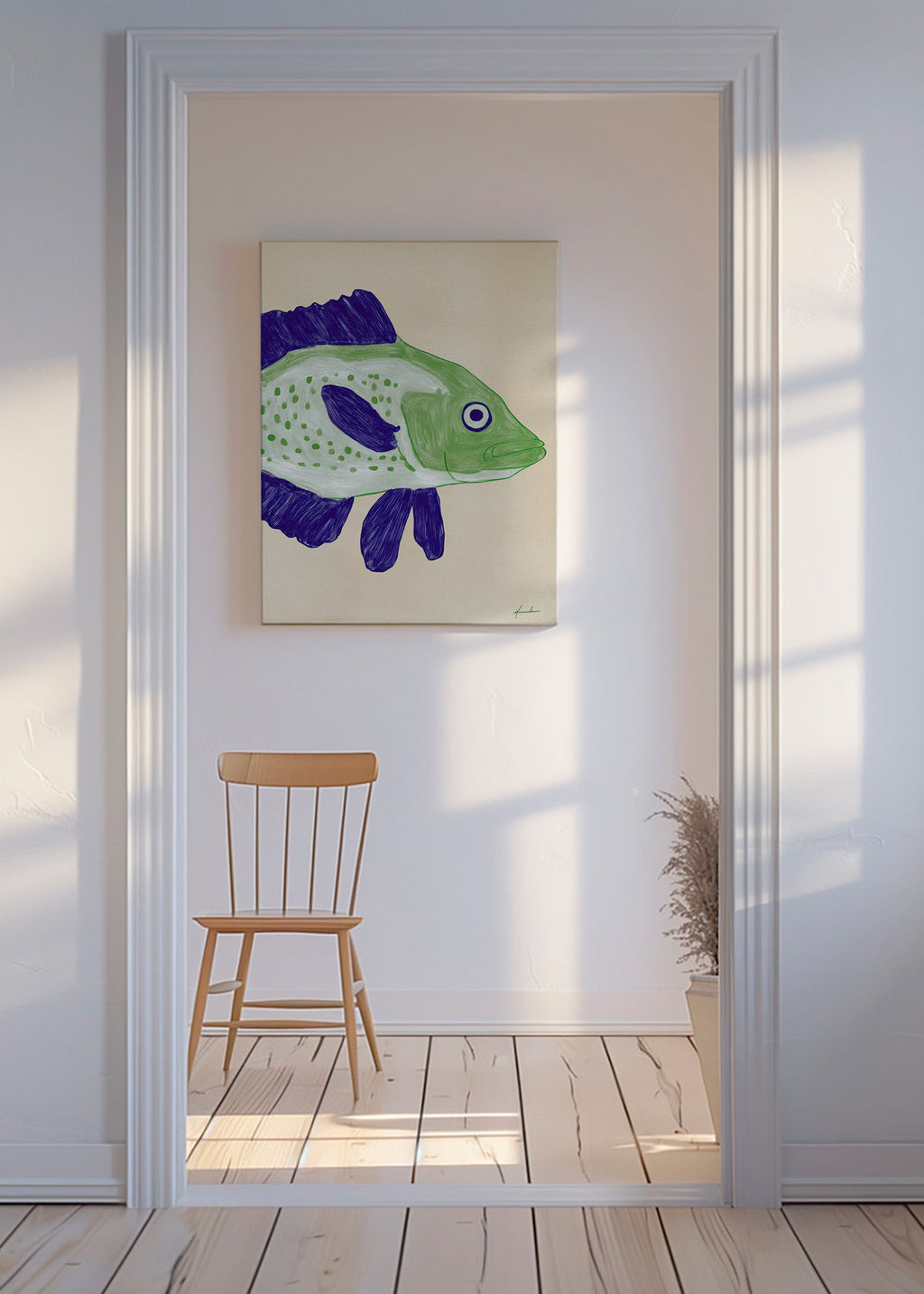 Illustration de poisson vert aux traits bleus