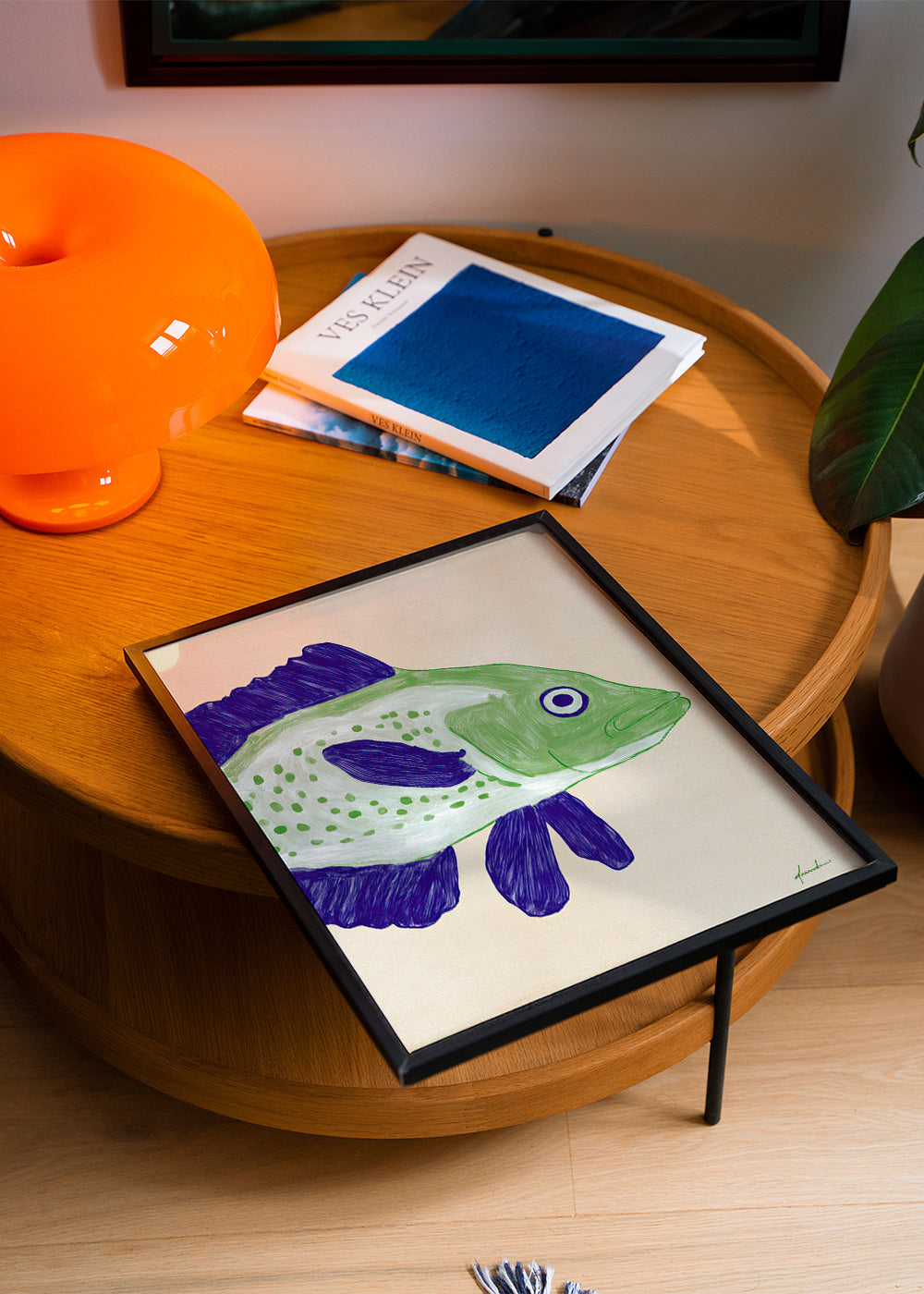 Vissenillustratie groen lichaam met blauwe streken