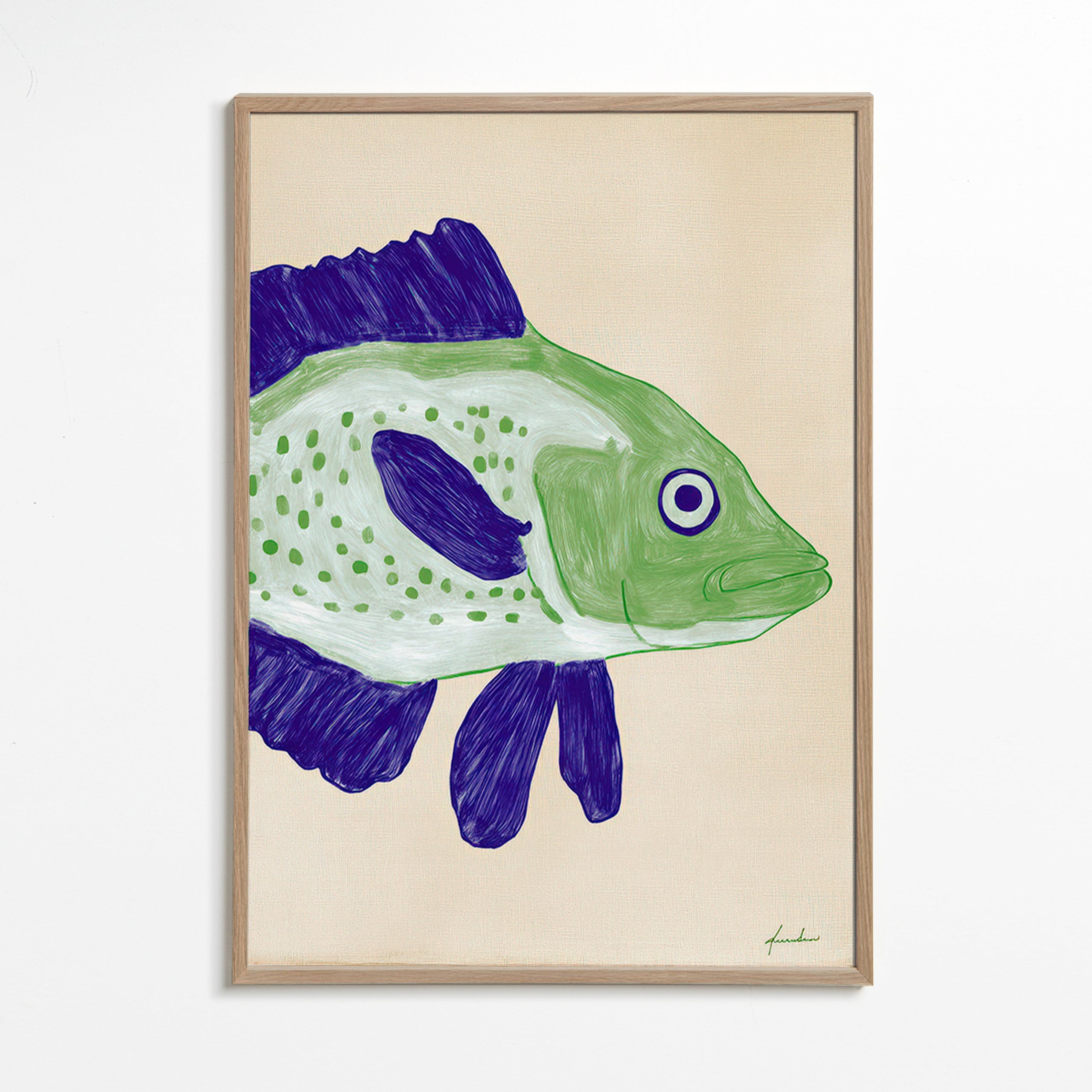 Illustration de poisson vert aux traits bleus