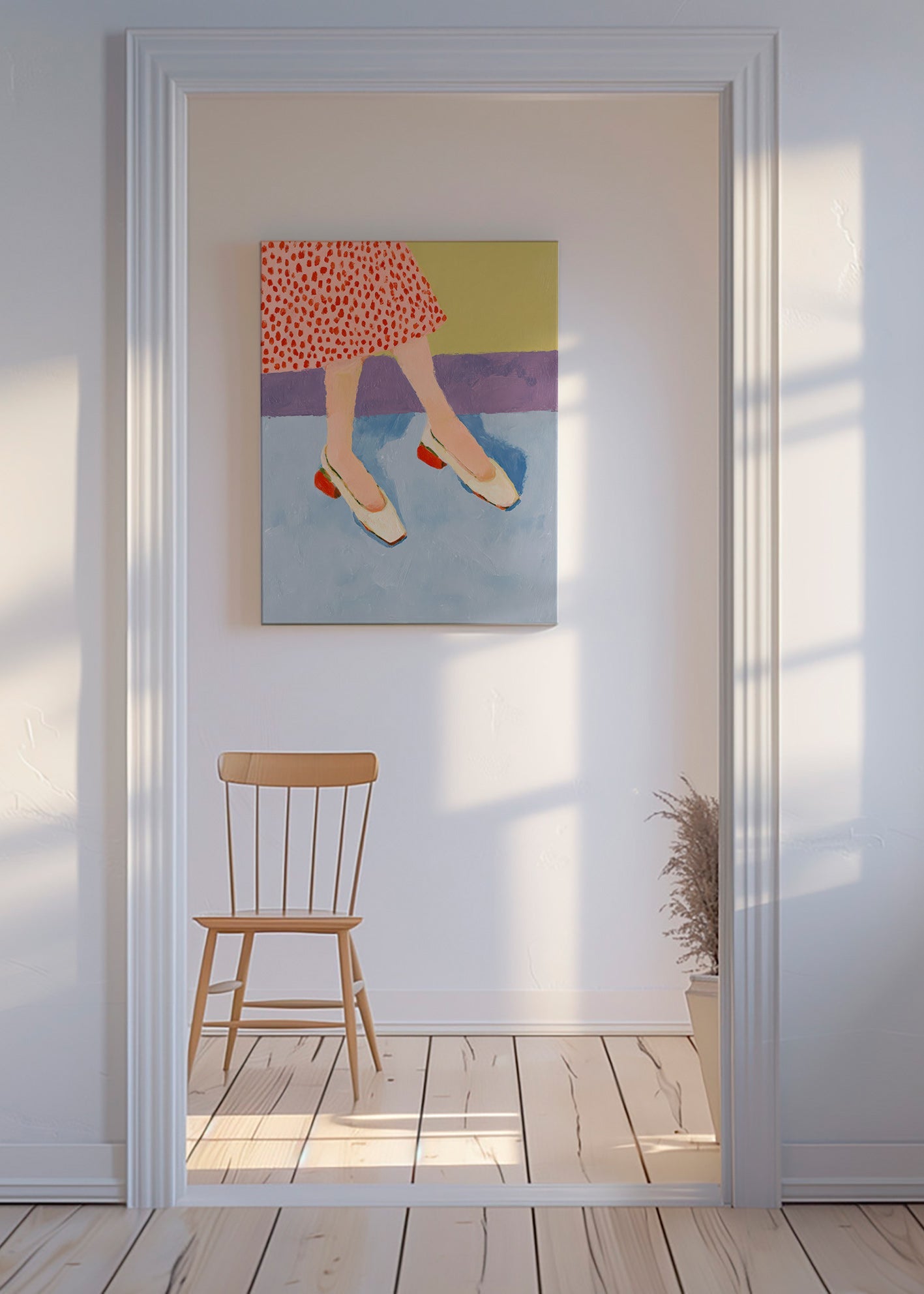 Illustratie rode schoenen met patroonrok