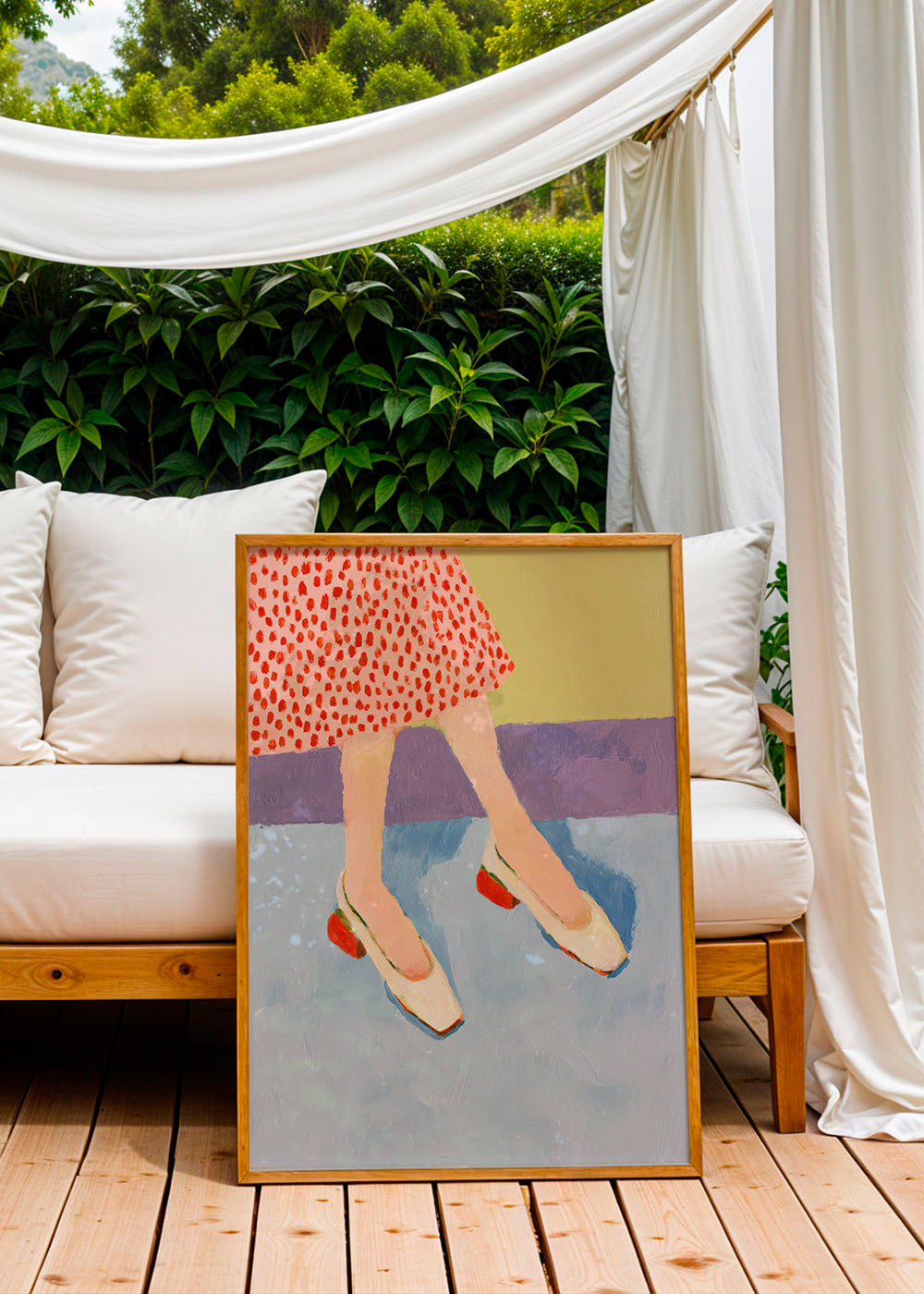 Illustratie rode schoenen met patroonrok