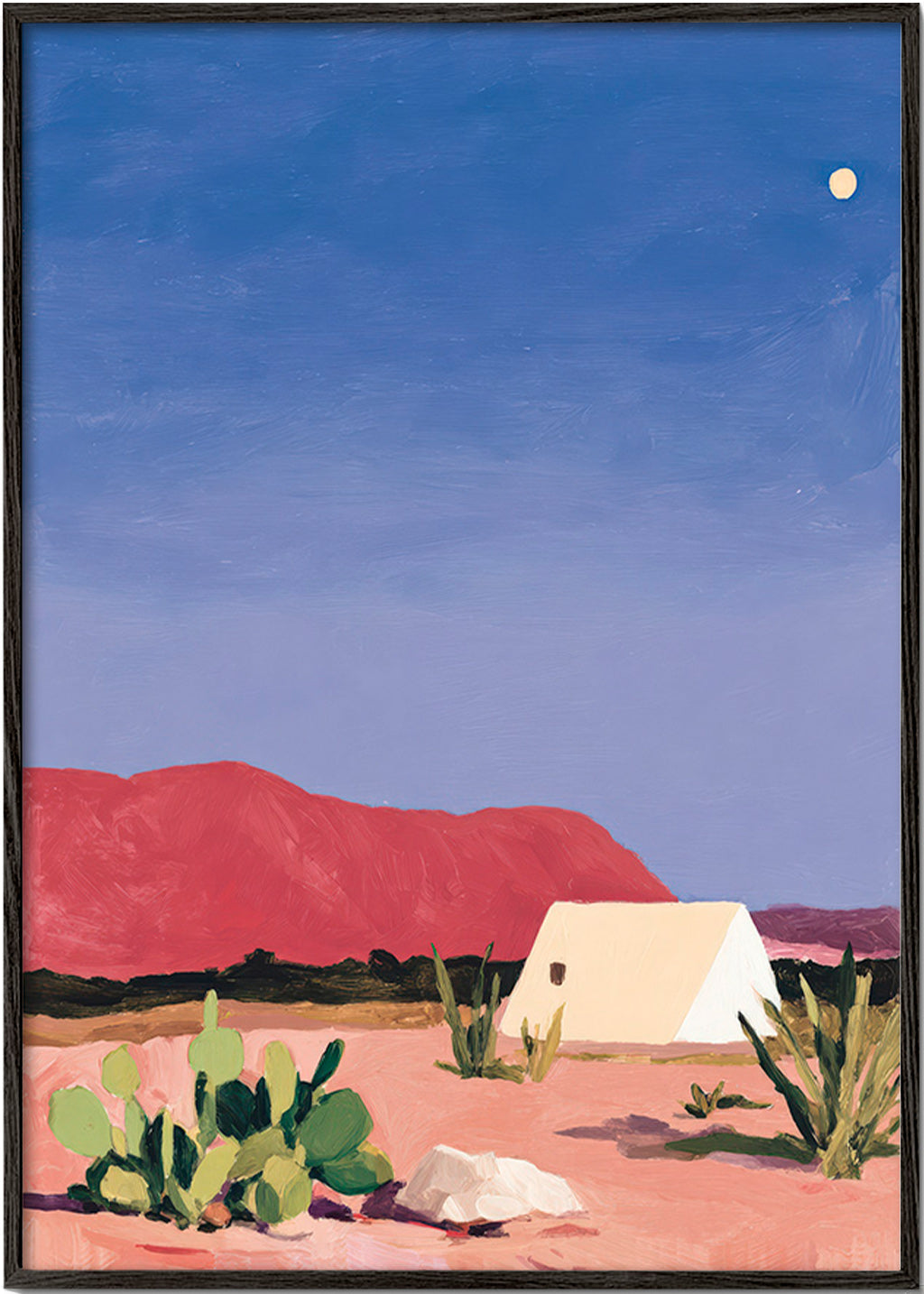 Landschap kunst: woestijn met tent en cactussen
