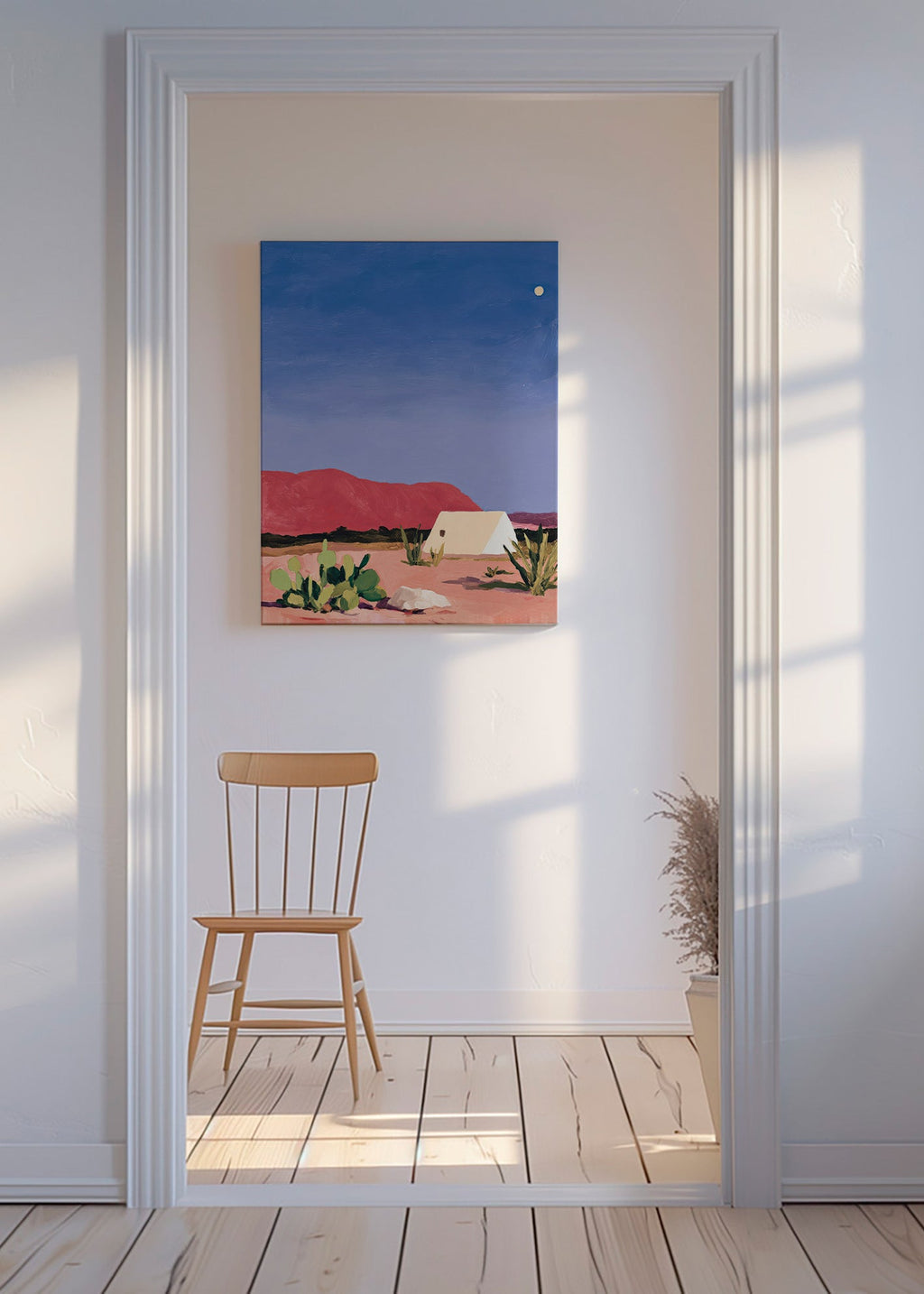 Landschap kunst: woestijn met tent en cactussen