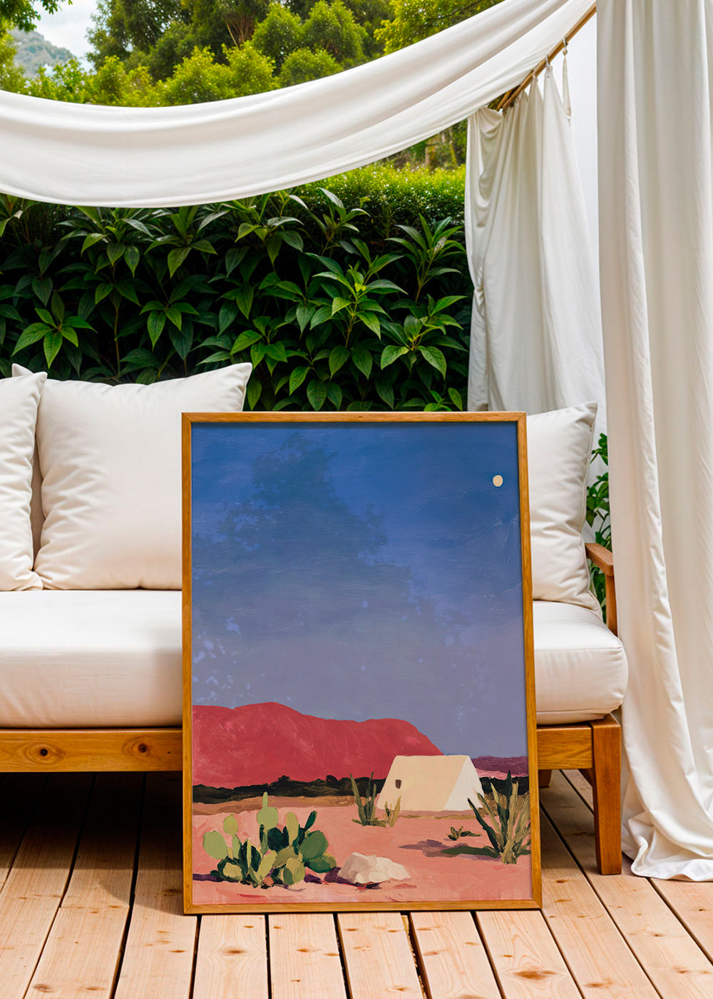 Landschap kunst: woestijn met tent en cactussen