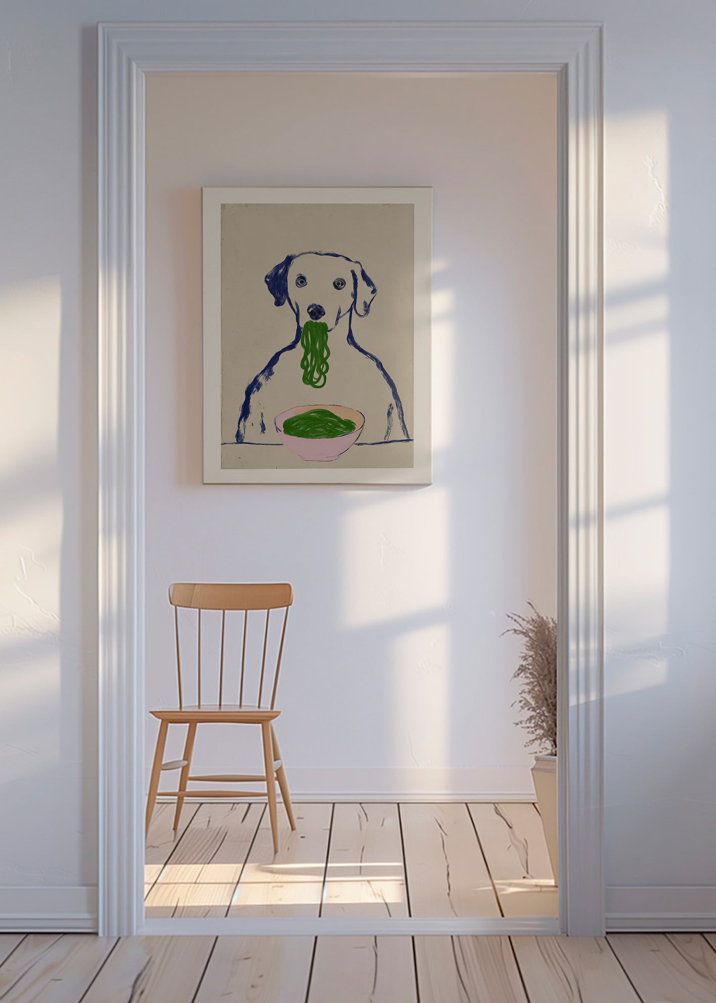 Keuken kunst: hond met noedels