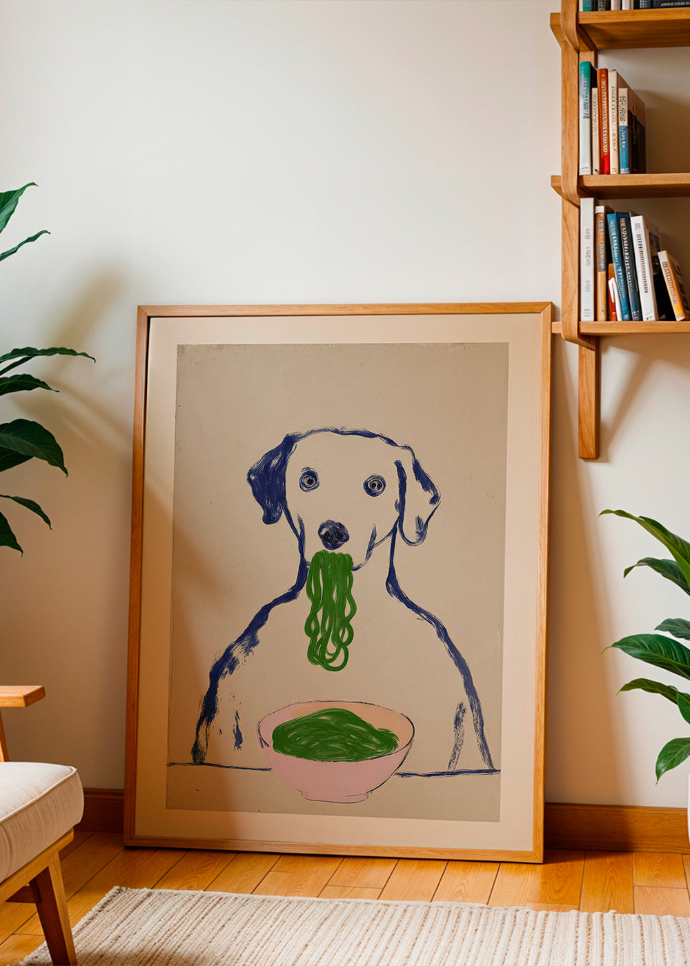 Keuken kunst: hond met noedels