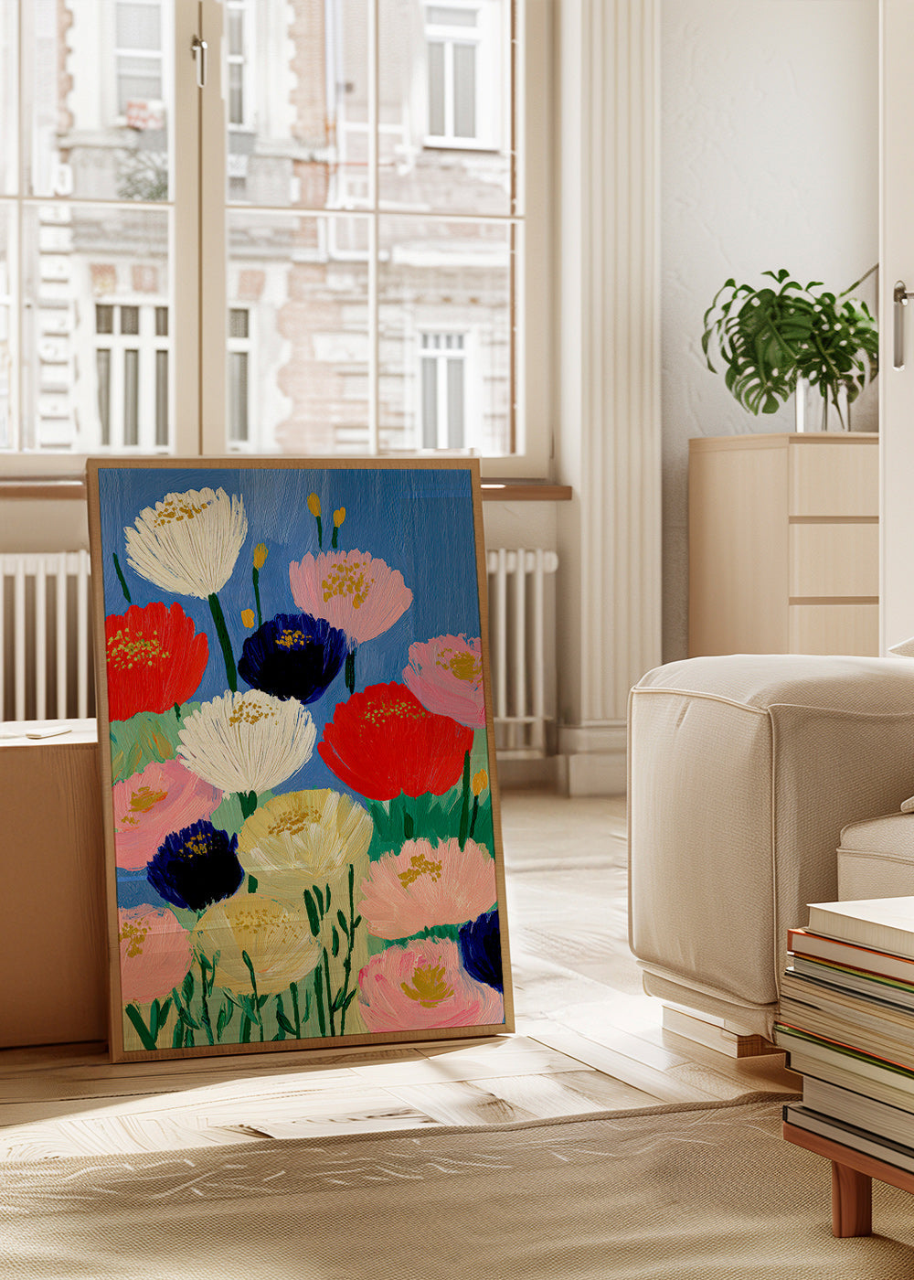 Botanischer Druck mit kraftvollen Pinselblumen
