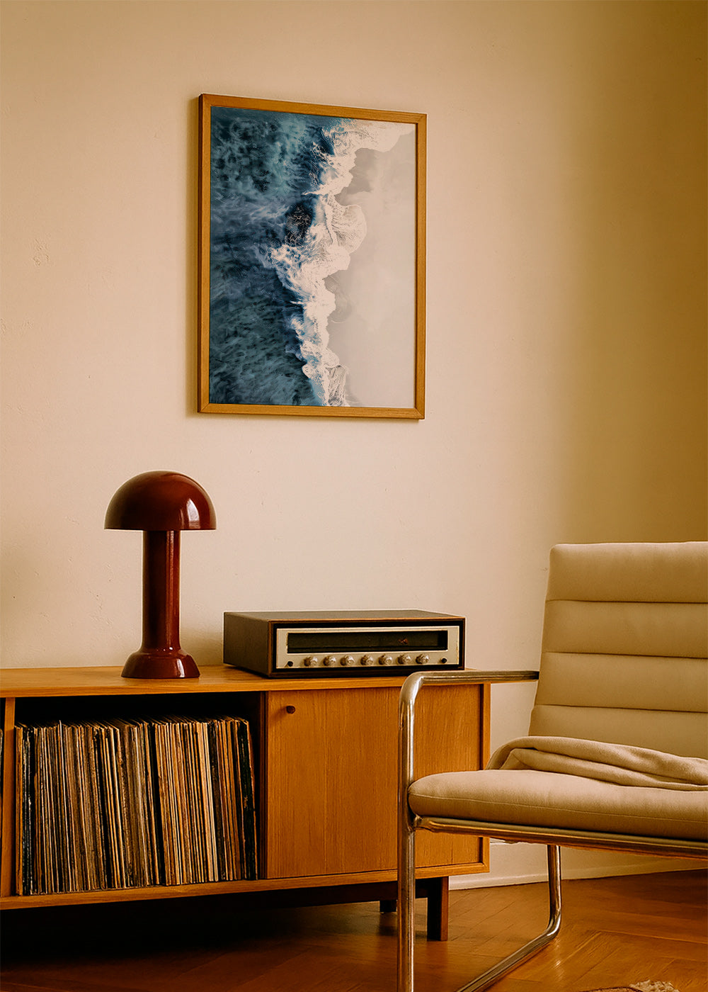 Tableau de paysage: vagues aériennes et écume graphique