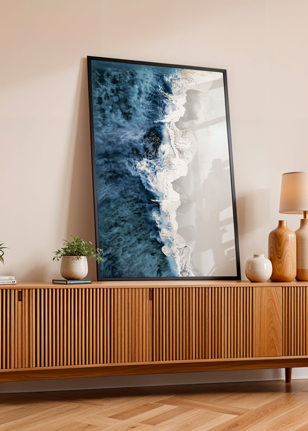 Tableau de paysage: vagues aériennes et écume graphique